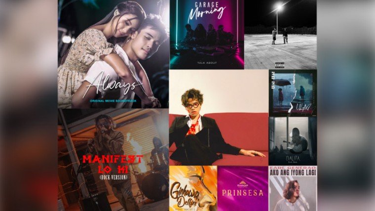 Viva Music’s end of the month selection includes (clockwise from top left) the Always OST (by various Artists: “Sinta” by Rob Deniel, “BTNS” by The Juans x Janine Tenoso, “Byahe (Hunyo)” Kyle Raphael, and “Magparaya” by Jehramae; “Talk About” by Garage Morning; “CBR” by Tu$ Brother$; “Ulan”  by Zo zo; “Dalita” by Nicole Abuda; “Ako Ang Iyong Lagi” by Earl Generao; “Prinsesa”  by  Ppop Gen; “Ginhawa, Delfin” by Iping Amores; “Manifest” (band version) by Lo Ki; and “One Night Stand” by Silas