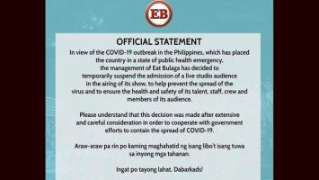 Pika’s Pick: Eat Bulaga suspends “the admission of a live studio audience” due to COVID-19 threat