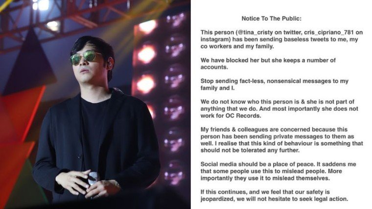 Kean Cipriano warned his followers on his social media accounts about a basher who continuously spread rumors about him online.