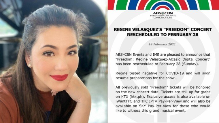 Regine Velasquez has set her recently-postponed Freedom concert to February 28!