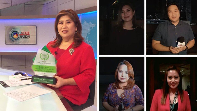 State of the Nation is GMA News TV’s flagship newscast anchored by Ms. Jessica Soho (left photo) and her news reporters include (clockwise from top left) Mav Gonzales, JP Soriano, Katrina Son, and Lei Alviz.