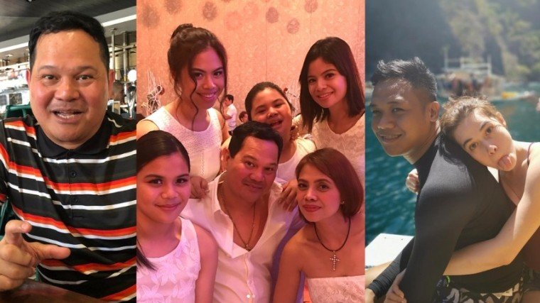 Left photo: Bayani Agbayani during the press conference of his movie, Pansamantagal. Center photo: Bayani and wife Len (in tube top) with their girls (clockwise from left) Rosalinda, Thalia, Marian, and Mary Mar. Right photo: Bea Alonzo and her brother James.